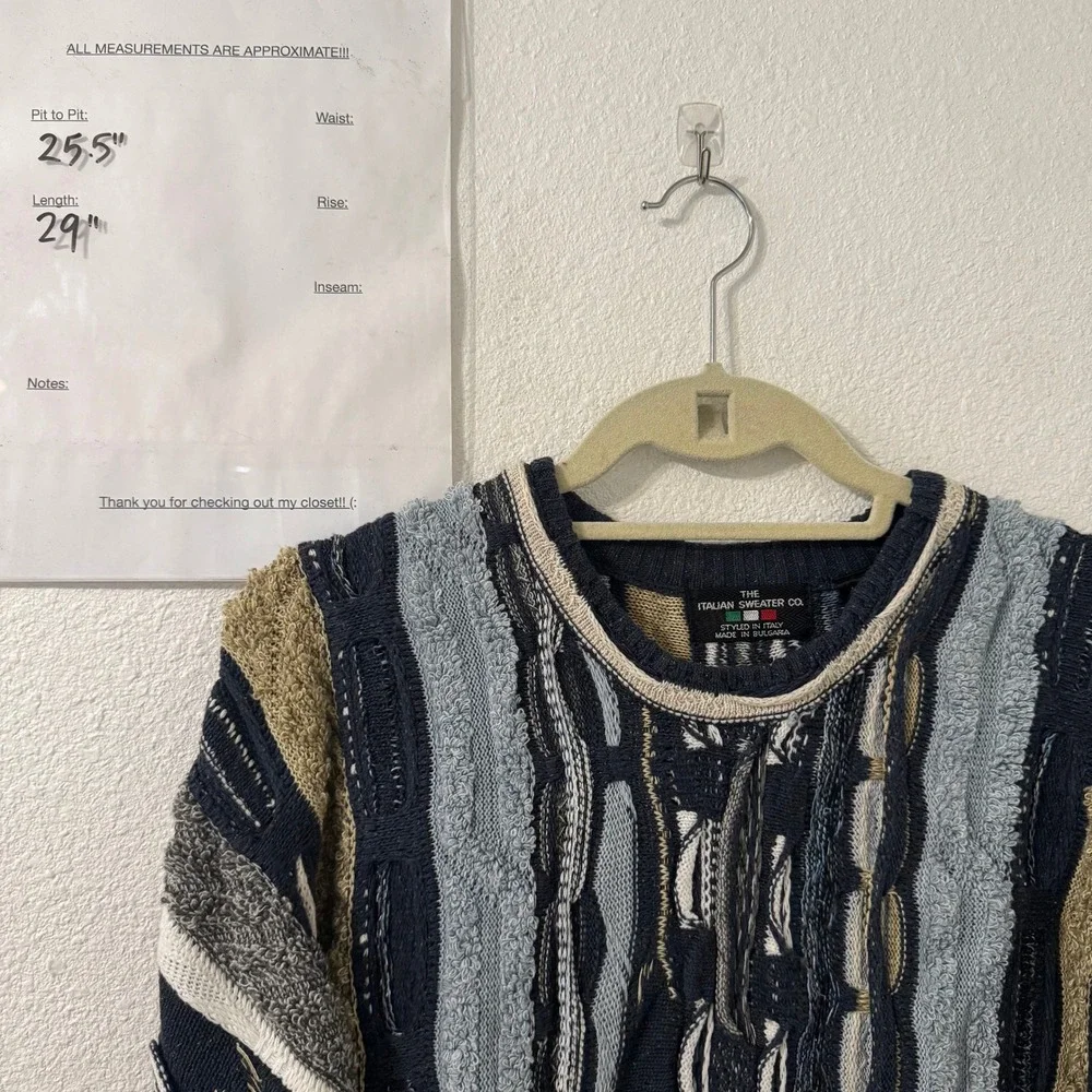 The Italian Sweater Co Mens 3D Textured Knit Sweater L‎ Blue Coogi Style 90s - Picture 6 of 6